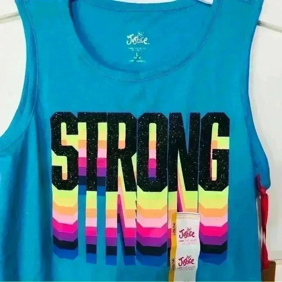 Justice Girls Bundle Blue Strong and Striped Tank Top Black Legging size L 12-14 - Picture 4 of 14